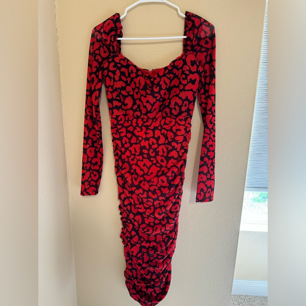 Revolve Michael Costello Red Leopard Print Dress